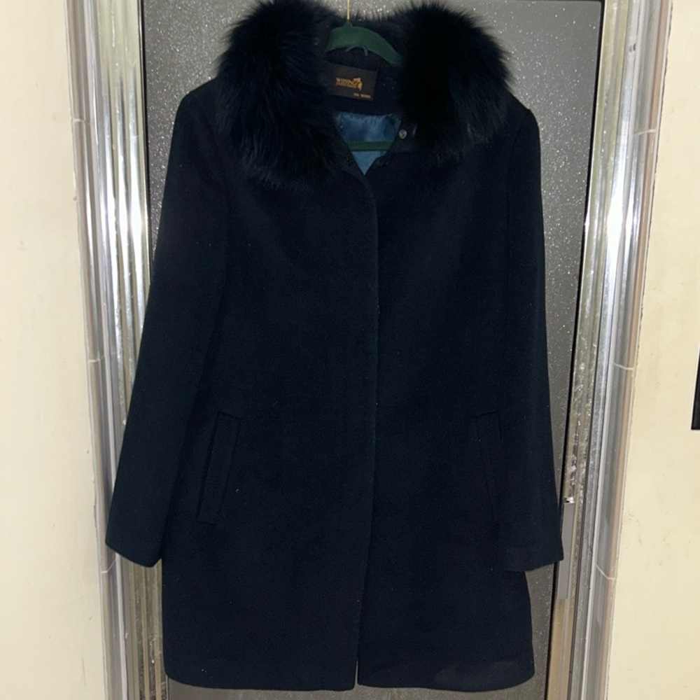 Wool blend fox fur coat